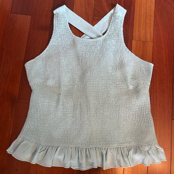 Stretchy tie back tank top baby blue peplum tank - Picture 2 of 4